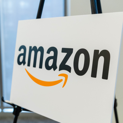 Amazon sponsor sign on an easel